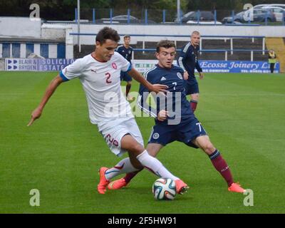 Renfrewshire, Scozia - 2 settembre 2014: Una partita internazionale degli U19 contro la Scozia e la Repubblica Ceca. Foto Stock