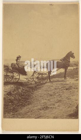 Donna non identificata seduta in carrozza trainata da cavalli. George P. Critcherson (americano, 1823 - 1892) Foto Stock