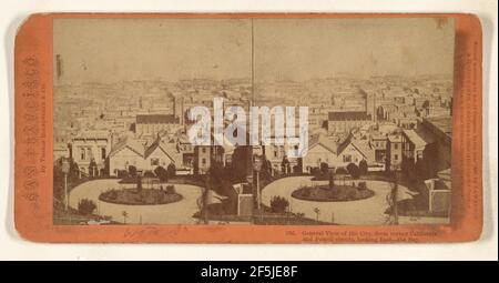 Vista generale della città, dall'angolo California e Powell Street, guardando est - la baia. Lawrence e Houseworth Foto Stock