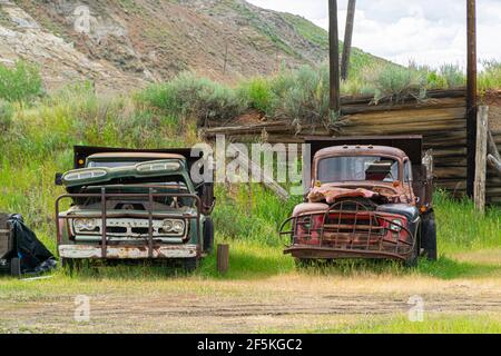 Giugno 13 2015 - Drumheller Alberta Calgary - UNA collezione Di veicoli vintage in esposizione Foto Stock