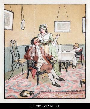 Randolph Caldecott - Picture Book No. 1 - page 2 - la storia deviante di John Gilpin, Illustrazione 1 (1° colore). Foto Stock