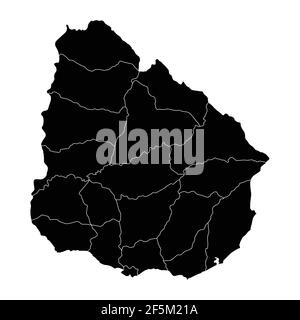 Vettore della mappa dei paesi dell'Uruguay con le aree regionali Illustrazione Vettoriale