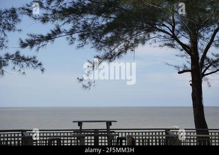 Vista sul mare da Miri Marina, Sarawak Foto Stock