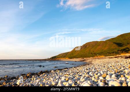 Spiaggia con pietre bianche rotonde, Glenburn, Wairarapa, Isola del Nord, Nuova Zelanda Foto Stock