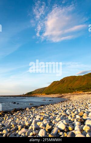 Spiaggia con pietre bianche rotonde, Glenburn, Wairarapa, Isola del Nord, Nuova Zelanda Foto Stock