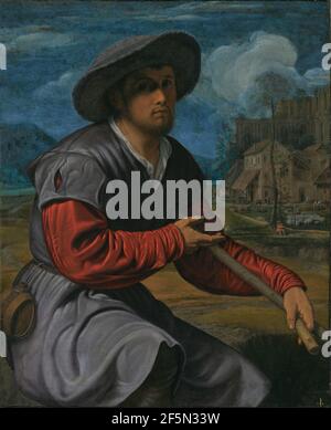 Pastore con un flauto. Giovanni Girolamo Savoldo (italiano lombardo), circa 1480 - dopo il 1548) Foto Stock