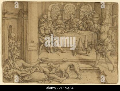 Lazzaro che pregava di briciole dalla tavola delle immersioni. Heinrich Alsgrver (tedesco, 1502 - circa 1561) Foto Stock