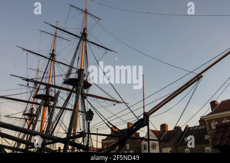 HMS Trincomalee, la nave da guerra più antica della Gran Bretagna ancora a galla, nell'Hartlepool Maritime Experience / National Museum of the Royal Navy (Historic Quay) Foto Stock