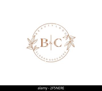 BC lettere bello floreale femminile modificabile monolina logo prefatto adatto per spa salone pelle capelli bellezza boutique e società cosmetica. Illustrazione Vettoriale