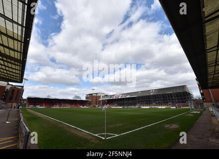 Londra, Regno Unito. 26 Marzo 2021. LONDRA, REGNO UNITO. 27 MARZO: Vista generale del Matchroom Stadium di Londra prima della partita Sky Bet League 2 tra Leyton Orient e Oldham Athletic al Matchroom Stadium di Londra sabato 27 Marzo 2021. (Credit: Eddie Garvey | MI News) Credit: MI News & Sport /Alamy Live News Foto Stock