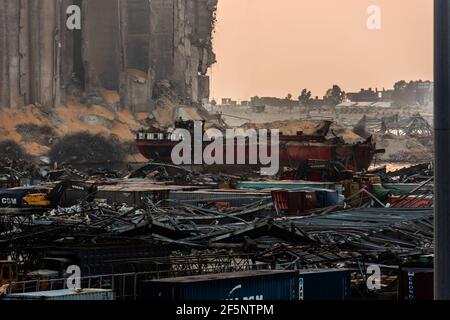Esplosione di Porto di Beirut 4 agosto Foto Stock