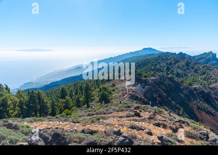 El Hierro e la Gomera vista da Pico de la Nieve a la Palma, isole Canarie, Spagna. Foto Stock