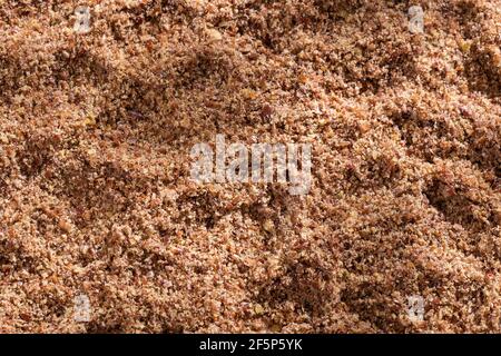 Linum usitatissimum - semi di lino frantumati Foto Stock