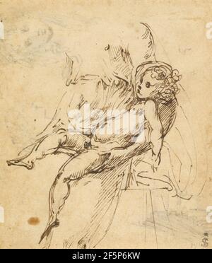 Studi della Madonna col Bambino (recto); Studi della Madonna col Bambino e di un dettaglio architettonico (verso). Parmigianino (Francesco Mazzola, 1503 - 1540) Foto Stock