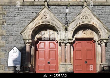 Bethel,Church,exterior,on,Portland Street,ornate,Church doors,in,Aberystwyth,Cardigan Bay,studente,università,costa,città,in,Ceredigon,Mid,West,Wales,Welsh,GB,Great Britain,Britain,British,UK,United Kingdom,Europe, Foto Stock