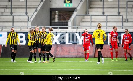 Goteborg, Svezia. 27 Marzo 2021. BK Hacken festeggia il gol durante una partita di gruppo nella Coppa di Lega Svedese la stagione 2021 marzo 27 tra BK Hacken e Linkopings FC alla Bravida Arena di Gothenburg Credit: SPP Sport Press Photo. /Alamy Live News Foto Stock