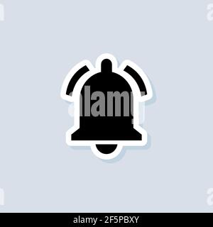 Adesivo di notifica. Icona della campana di notifica per il messaggio in arrivo. Suoneria per la sveglia e l'avviso dell'applicazione per smartphone. Vettore su isolato Illustrazione Vettoriale
