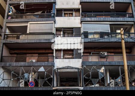 Edifici distrutti dal Beirut Port esplosione Libano Foto Stock