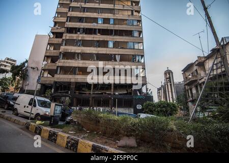 Edifici distrutti dal Beirut Port esplosione Libano Foto Stock