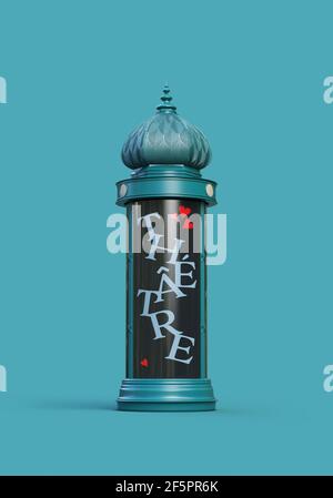 La pubblicità tradizionale francese "colonna morris" a Parigi - Francia - Rendering 3D Foto Stock