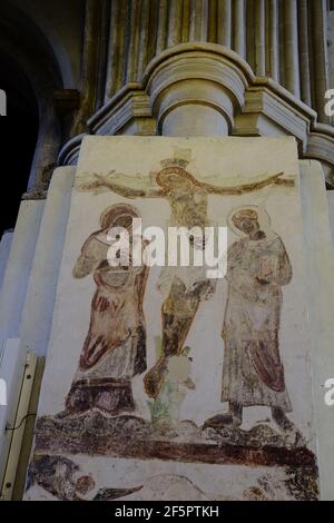 Il dipinto murale di Gesù sulla croce nella Cattedrale di St. Albans, Regno Unito. Foto Stock