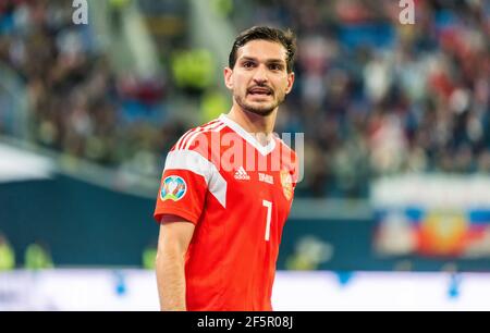 San Pietroburgo, Russia – 16 novembre 2019. Russia centrocampista nazionale di calcio Magomed Ozdoyev durante la partita di qualificazione UEFA euro 2020 Russi Foto Stock