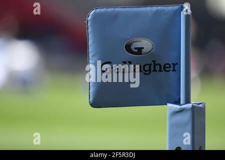 Bristol, Regno Unito. 27 Marzo 2021. Bandiera d'angolo della Gallagher Premiership a Bristol, Regno Unito, il 27/03/2021. (Foto di Mike Jones/News Images/Sipa USA) Credit: Sipa USA/Alamy Live News Foto Stock