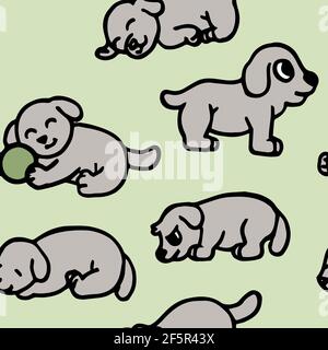 Cani. Illustrazione senza interruzioni. Stile di schizzo cartoon. Mano contorno disegno allegro divertente animale. Vettore Illustrazione Vettoriale