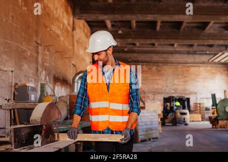 Ritratto di giovane caposquadra con cappello duro Foto Stock