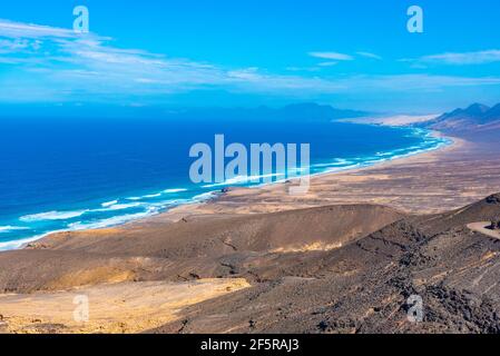 Veduta aerea della spiaggia di Cofete a Fuentevertura, Isole Canarie, Spagna. Foto Stock