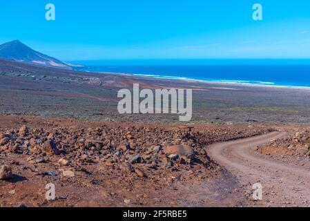 Veduta aerea della spiaggia di Cofete a Fuentevertura, Isole Canarie, Spagna. Foto Stock