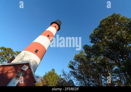 Faro di Assateague lungo la costa dell'isola di Chincoteague in Virginia, Maryland Foto Stock