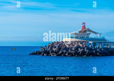 Faro a Puerto de Mogan a Gran Canaria, isole Canarie, Spagna. Foto Stock