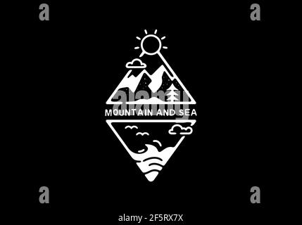 Disegno di illustrazione dell'arte della linea del mare e della montagna Illustrazione Vettoriale