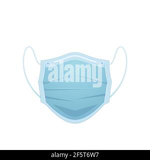 La maschera medica è isolata su sfondo bianco. Lato anteriore. Colore blu. Illustrazione vettoriale. EPS 10. Illustrazione Vettoriale
