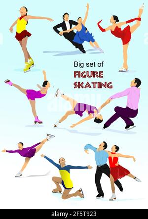 Grande set di figure che pattinano sagome colorate illustrazione 3d vettoriale Illustrazione Vettoriale