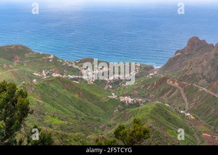 Vista aerea del villaggio di Taganana a Tenerife, Isole Canarie, Spagna. Foto Stock