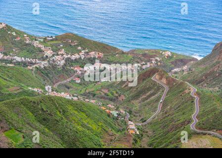 Vista aerea del villaggio di Taganana a Tenerife, Isole Canarie, Spagna. Foto Stock