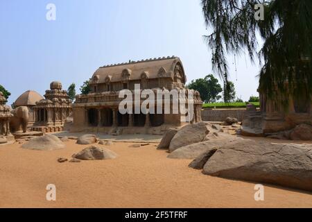 Mamallapuram, cinque Rathas Foto Stock