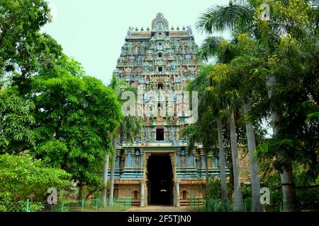 Il Tempio di Tiruchirappalli-Jambukeswara è uno dei Panchabhootas (che significa i 5 elementi naturali) e rappresenta l'acqua. Foto Stock