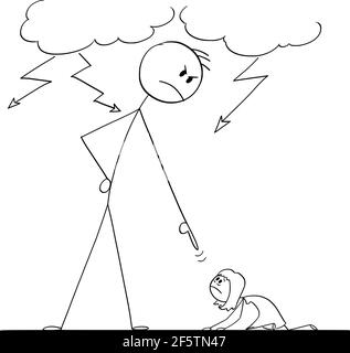 Uomo oppressing Donna utilizzando il suo potere, Vector Cartoon Stick Figura Illustrazione Illustrazione Vettoriale