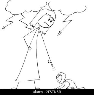 Donna oppressing un'altra donna usando il suo potere, figura del bastone del vettore del cartoon Illustrazione Vettoriale