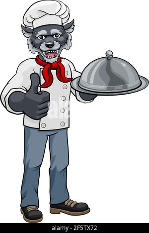 Lupo Chef mascotte cartoon Character Illustrazione Vettoriale