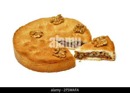 Torta di noci, torta, noce, pasta frolla con caramello e noci Foto Stock
