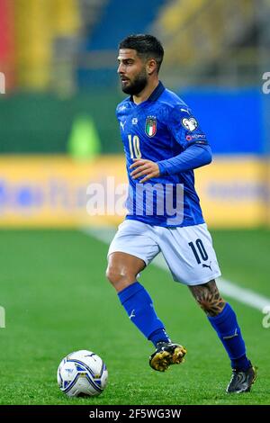 Parma, Italia. 25 Marzo 2021. Lorenzo INSIGNE (Italia) durante la Coppa del mondo Quatar 2022 Qualifiche - Italia vs Irlanda del Nord, Coppa del mondo FIFA a Parma, Italia, Marzo 25 2021 Credit: Independent Photo Agency/Alamy Live News Foto Stock