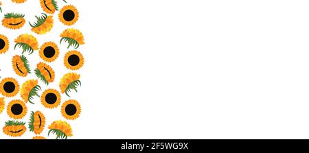 Buon compleanno, festa, saluto festivo e biglietto d'invito. Banner floreale colorato con girasoli su sfondo chiaro. Modello di layout. Moderno Illustrazione Vettoriale