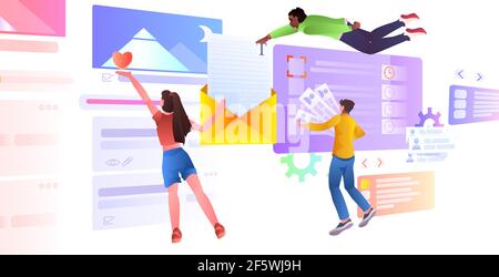 team di sviluppatori creazione sito web ui software di sviluppo di applicazioni web concetto di ottimizzazione Illustrazione Vettoriale