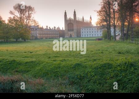 Iconico punto di riferimento di Cambridge, il Kings College fa parte della Cambridge University. Guardando attraverso i prati dalle spalle in Queens Road Cambridge England Foto Stock