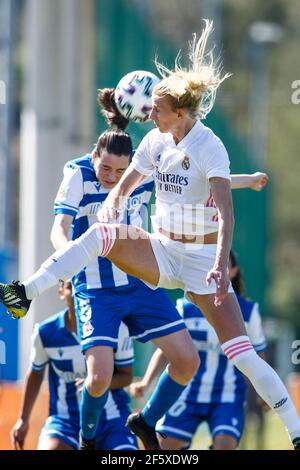 Coruna, Spagna. 27 marzo 2021. Sofia Jakobsson del Real Madrid durante la partita della Lega Iberdrola tra Deportivo de la Coruña e Real Madrid Foto Stock