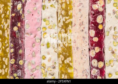 Turkish Delight primo piano sfondo. Rahat lokum Foto Stock